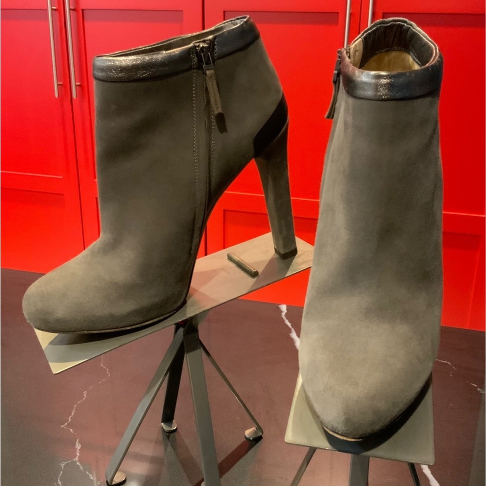 FENDI Suede Metallic Leather Trim Booties  38.5